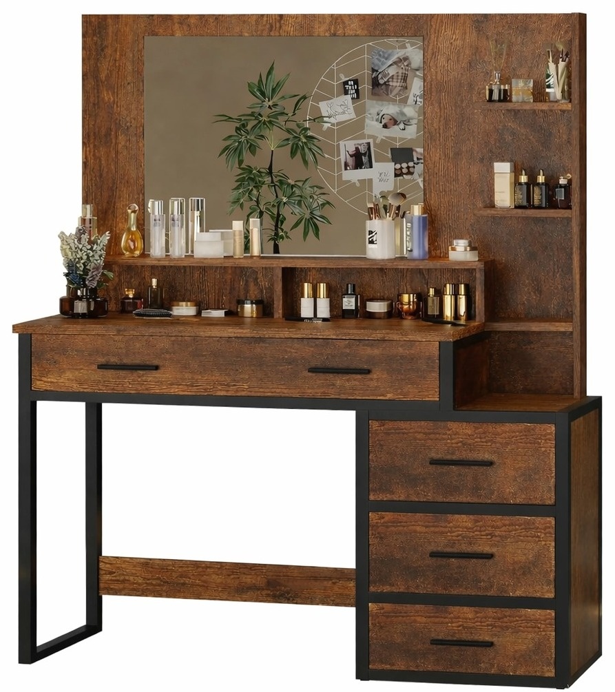 Kaptafel met spiegel: Industrieel 92x40x143.5cm - Bruin/zwart