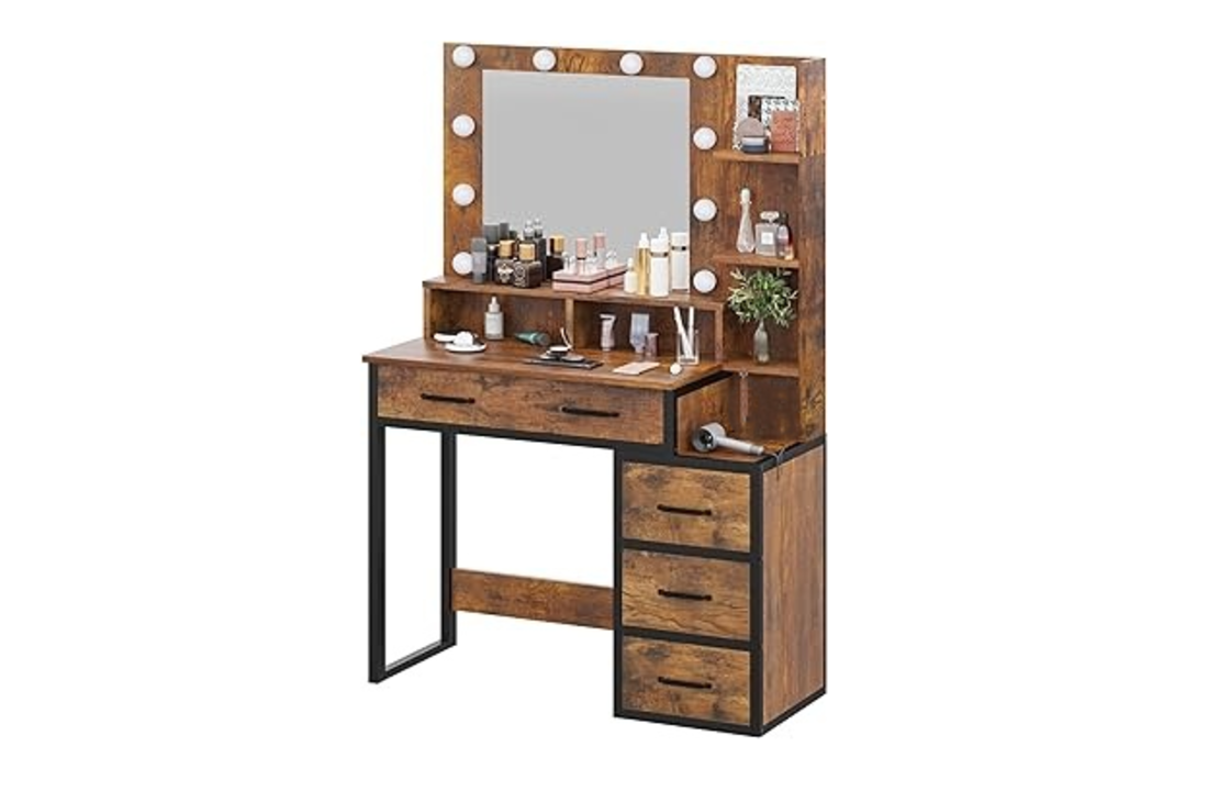 Make-up tafel met lades | Industrieel | 92x40x143,5cm | Bruin/Zwart