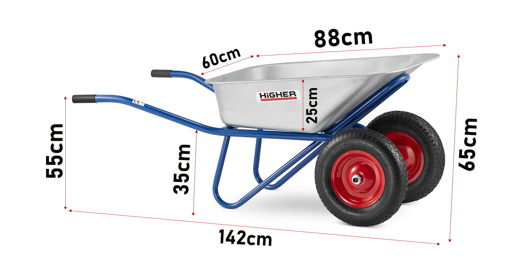 Kruiwagen - met 2 wielen - 130 liter - tot 210 kg