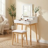 Houten kaptafel wit met klapspiegel en lades - 60x50x76 cm