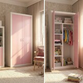 Kledingkast - 90x190x50 cm - wit/roze - 5 schappen - 2 deuren