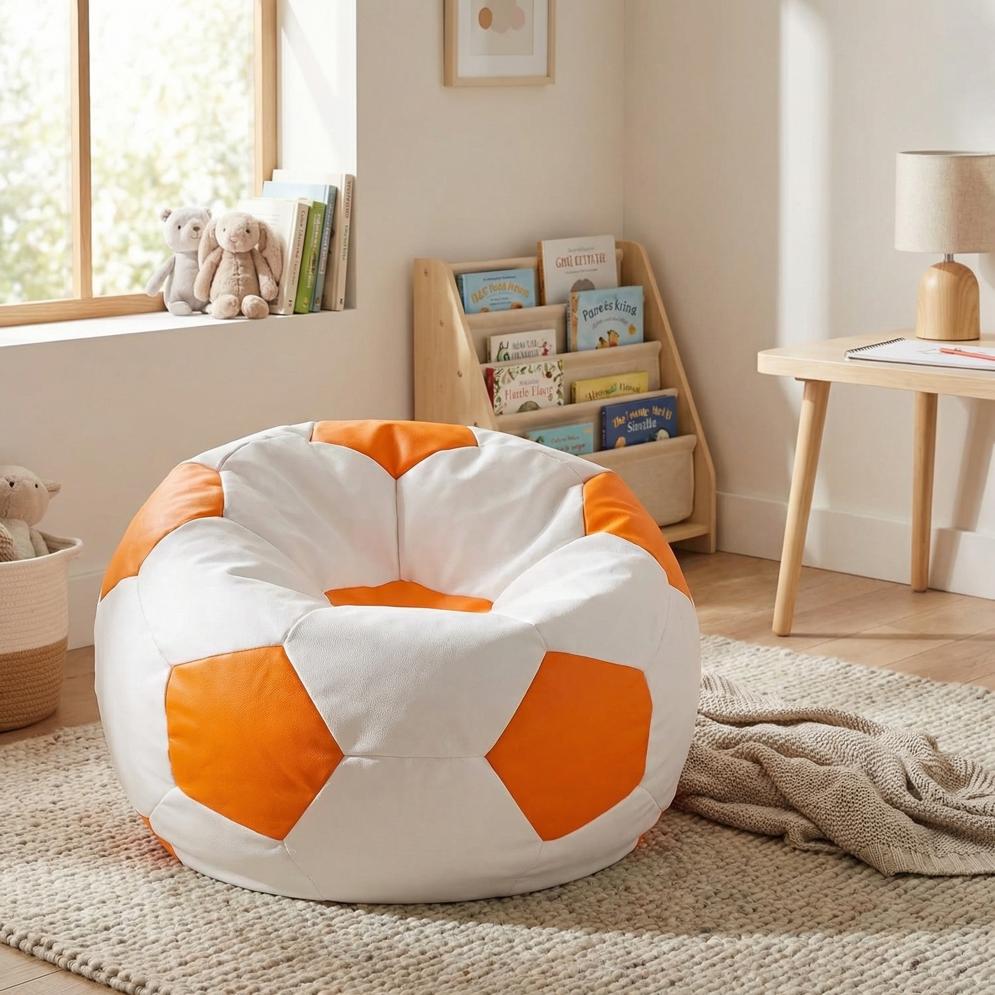 Voetbal zitzak - ecoleer - Ø 55 cm - oranje wit