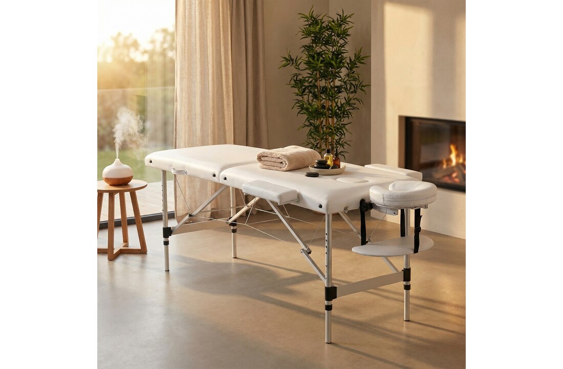 Massagetafel - inklapbaar - 2 secties - aluminium - wit