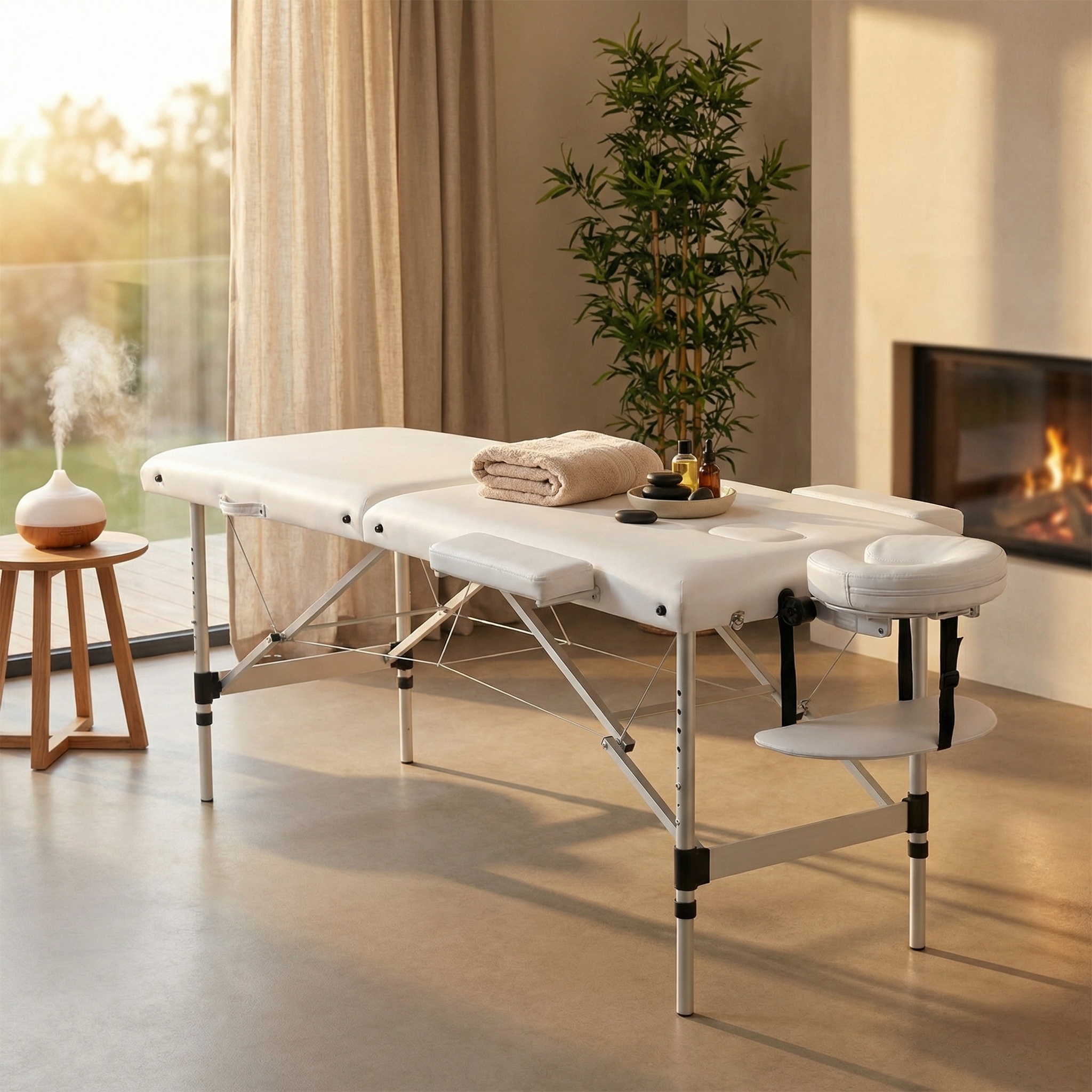 Massagetafel - inklapbaar - 2 secties - aluminium - wit