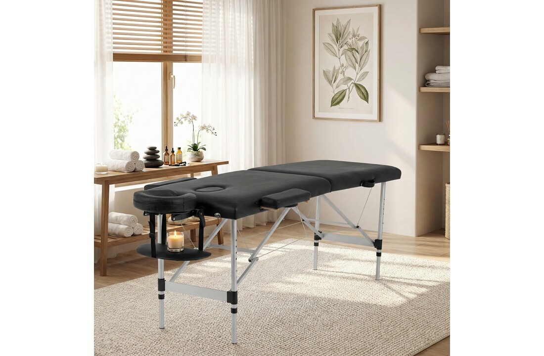 Massagetafel - inklapbaar - 2 secties - aluminium - zwart