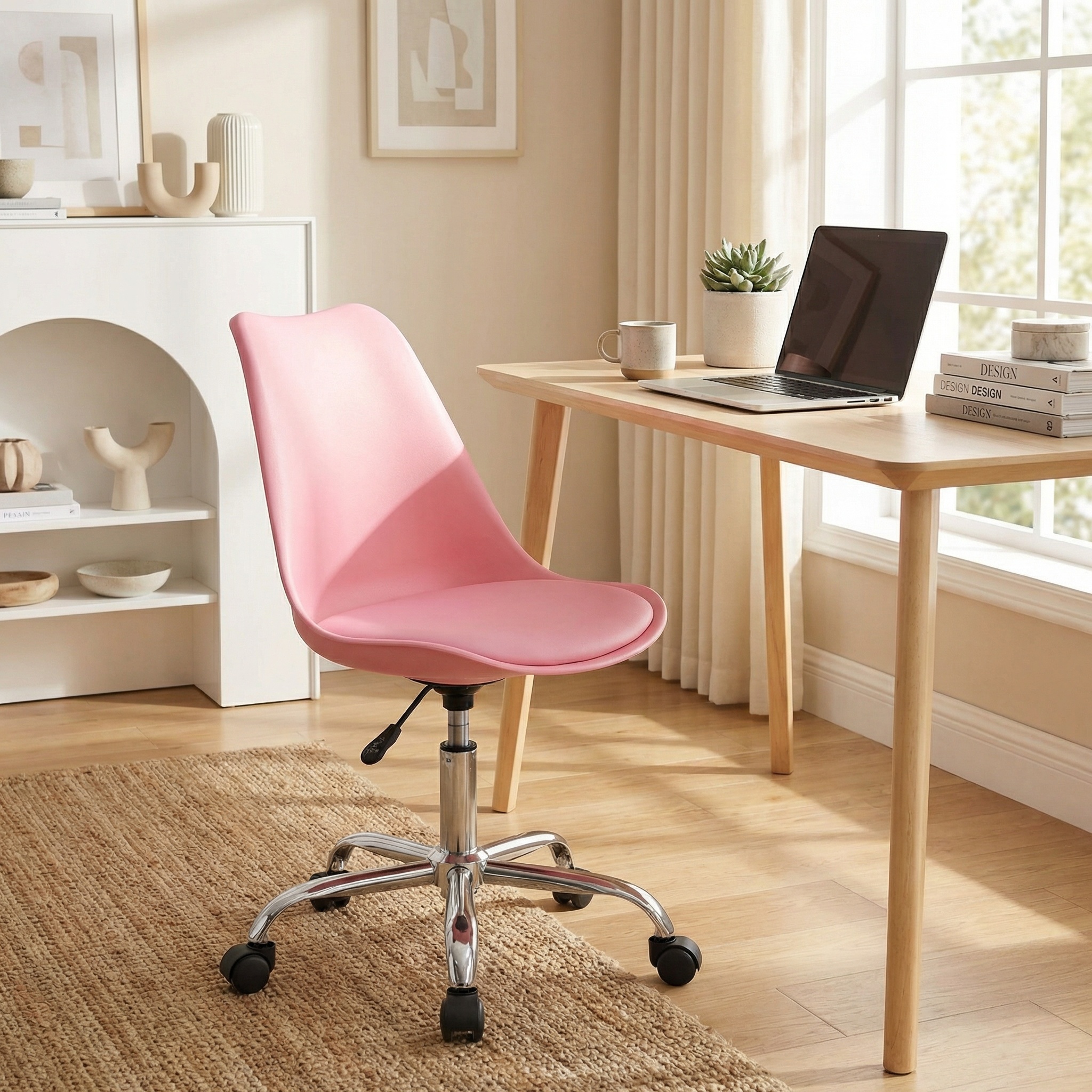 Moderne bureaustoel - roze - hoogte verstelbaar