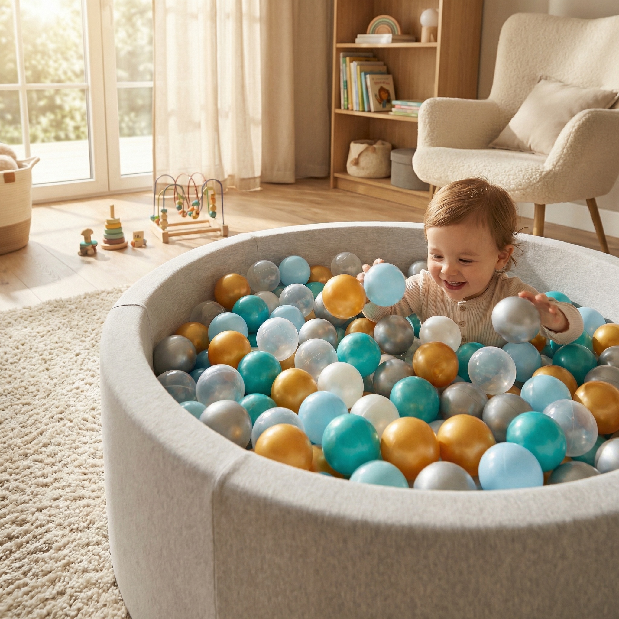 Ballenbak ballen 1000 stuks 7cm, goud, zilver, transparant, turqoise, lichtblauw