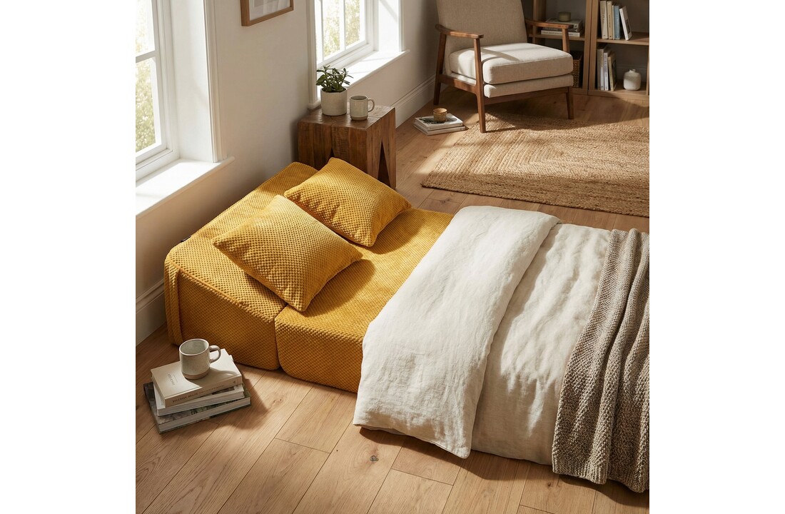 Opvouwbaar matras - 200x70x15cm - velvet dot - oker