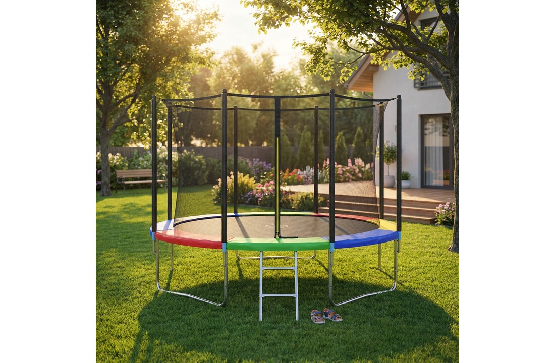 Trampoline regenboog 305 cm - met veiligheidsnet & ladder - tot 120 kg