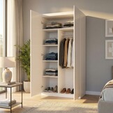 Kledingkast - 2 deuren - 90x190x50 cm - 5 schappen - wit