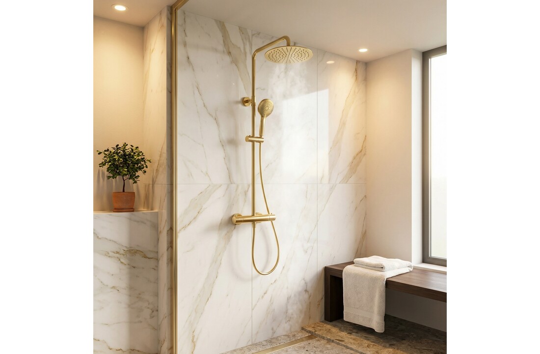 Regendoucheset - met thermostaatkraan - 25 cm - goud