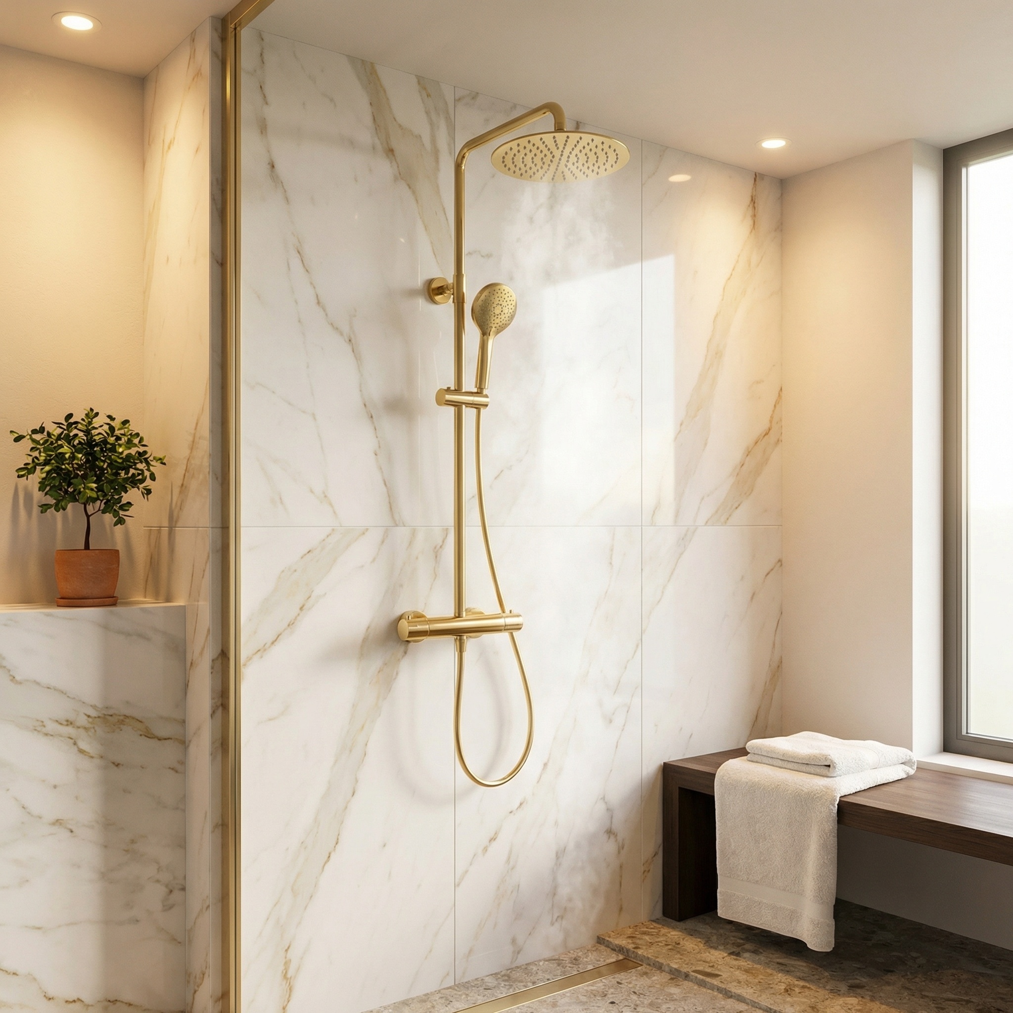 Regendoucheset - met thermostaatkraan - 25 cm - goud