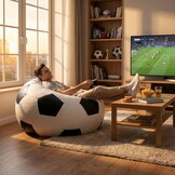 Loungestoel - zitzak - ecoleer - voetbal - zwart/wit