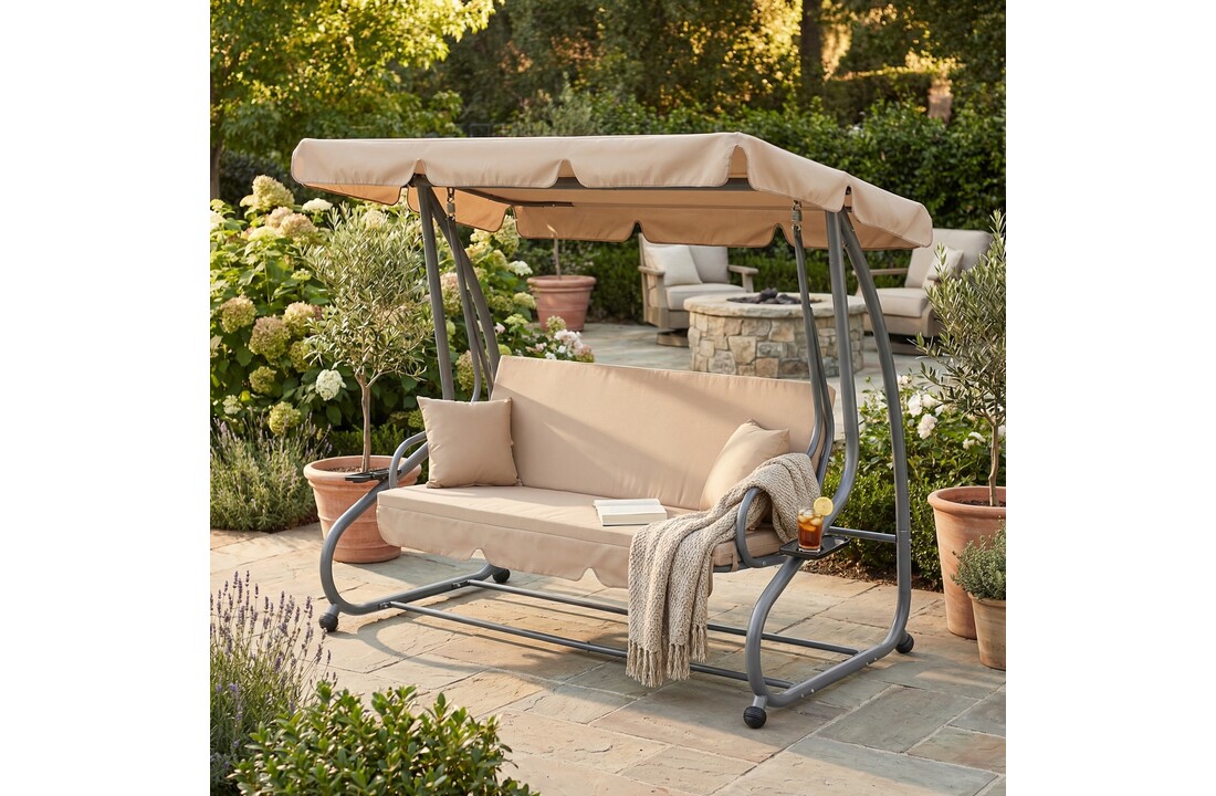 Schommelbank - tuinschommel - met klapbare rugleuning - beige