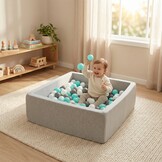 Ballenbak - stevige ballenbad - 90x90 cm - 150 ballen Ø 7 cm - wit, grijs, turquoise.