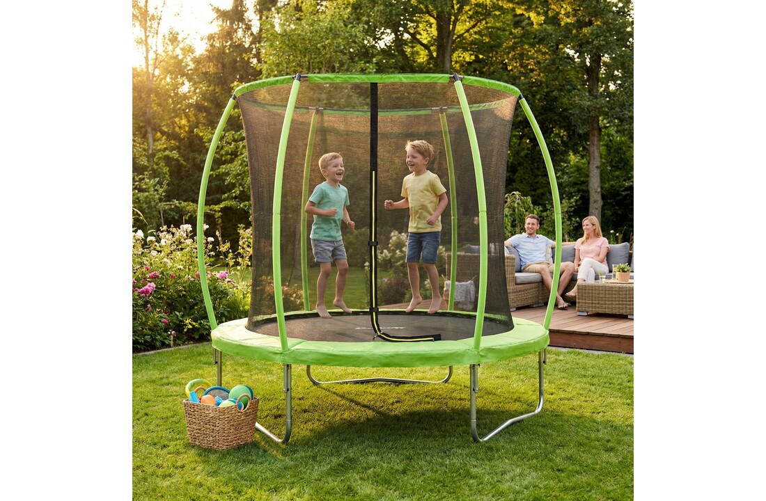 Trampoline 244 cm rond - met veiligheidsnet – groen/zwart