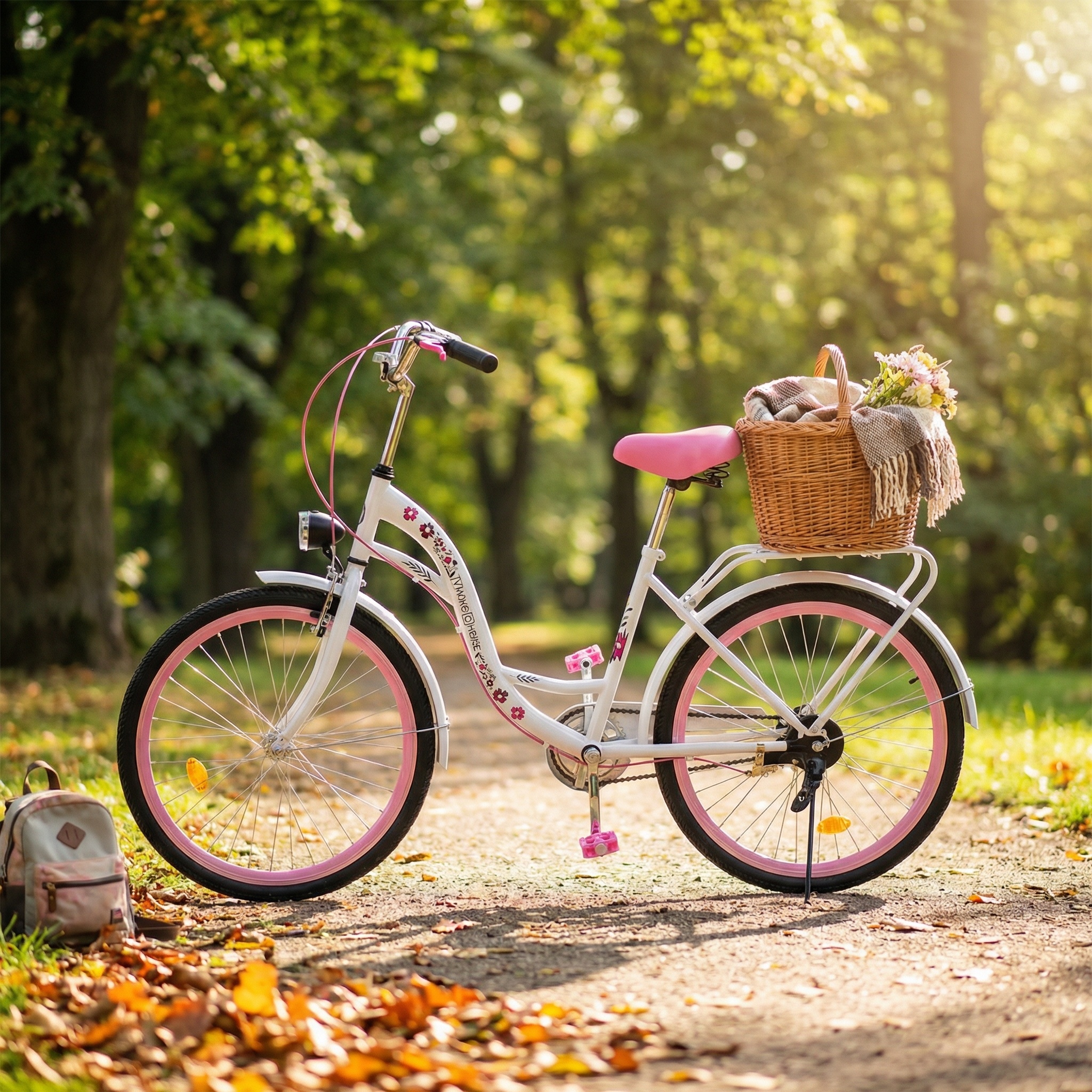 Meisjesfiets 24 inch - wit met roze - 1 versnelling