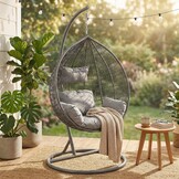 Hangstoel - ei stoel - met grijze standaard & kussens - tot 125kg