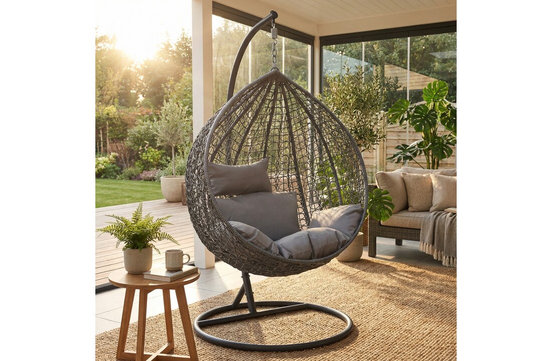 Hangstoel - ei stoel - grijs met zwarte standaard - tot 125 kg