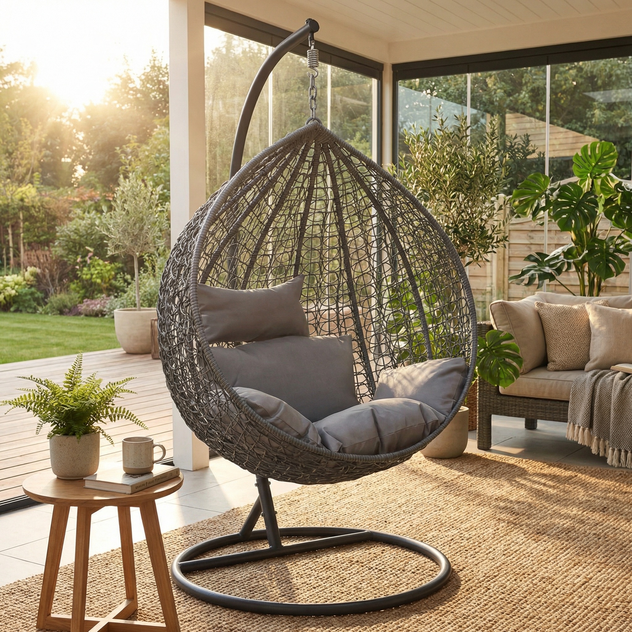 Hangstoel - ei stoel - grijs met zwarte standaard - tot 125 kg