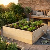 Moestuinbak - kweekbak - 120x120x27 cm - hout - met gronddoek