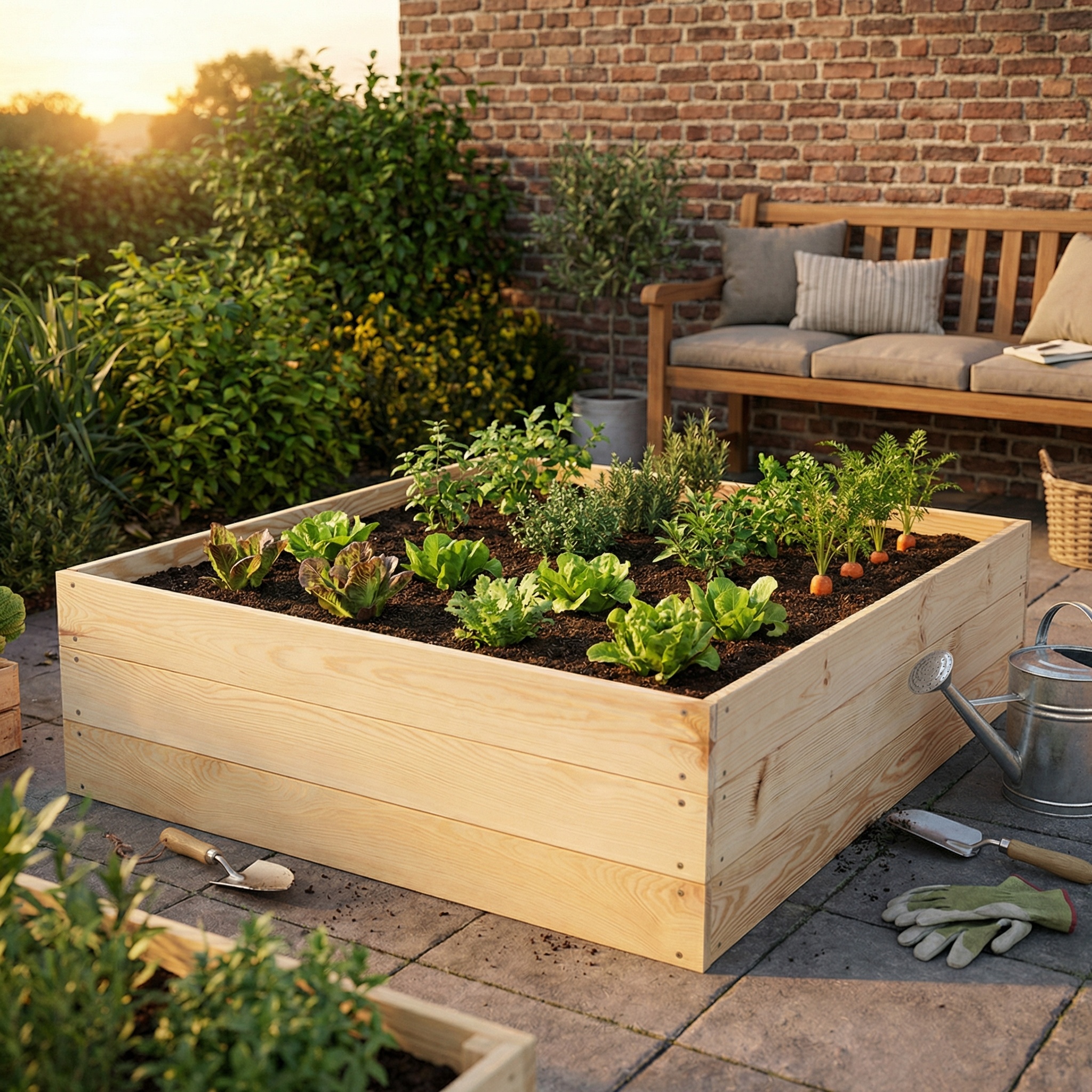 Moestuinbak - kweekbak - 120x120x27 cm - hout - met gronddoek