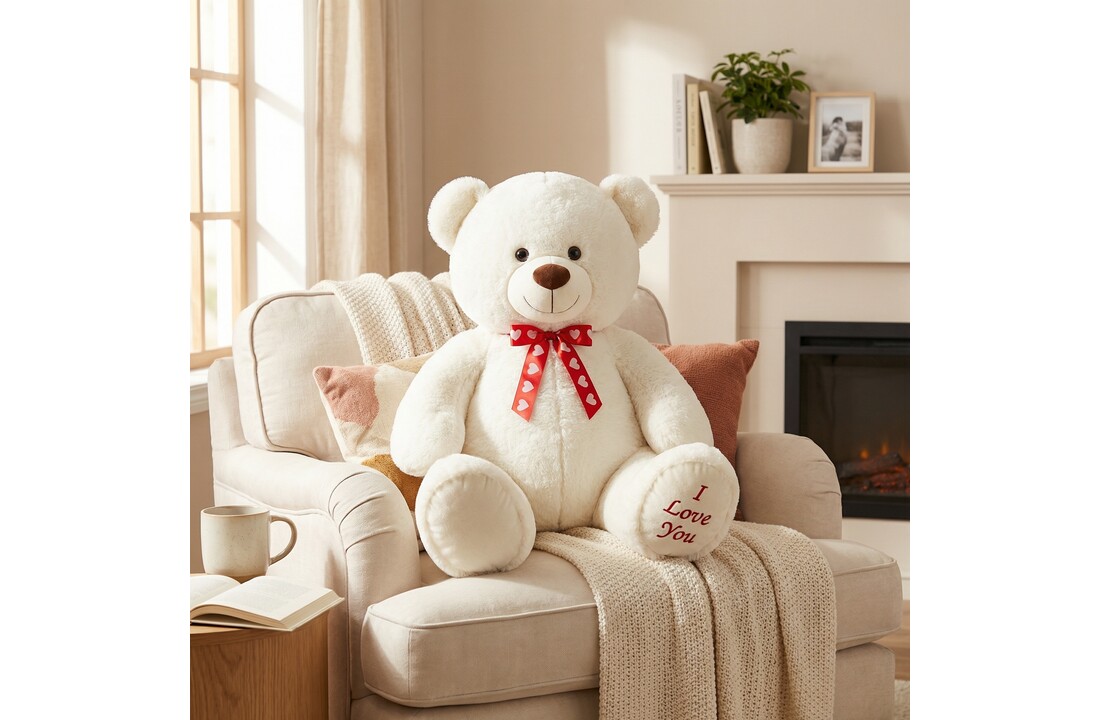 Grote witte knuffelbeer teddybeer met I Love You tekst geborduurd 160cm