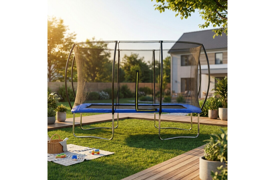 Trampoline rechthoekig - 180x270cm - met veiligheidsnet - blauw