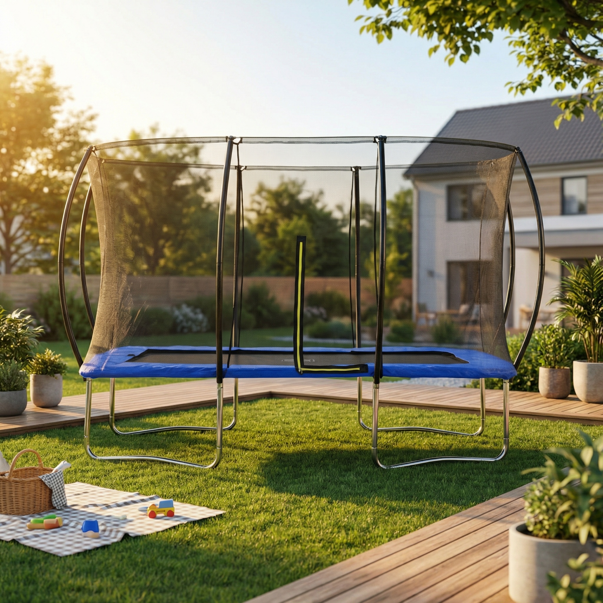 Trampoline rechthoekig - 180x270cm - met veiligheidsnet - blauw