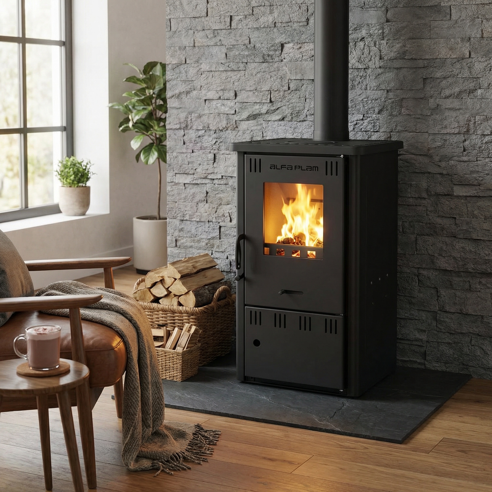 Houtkachel - energielabel A - 6,5 kW - zwart