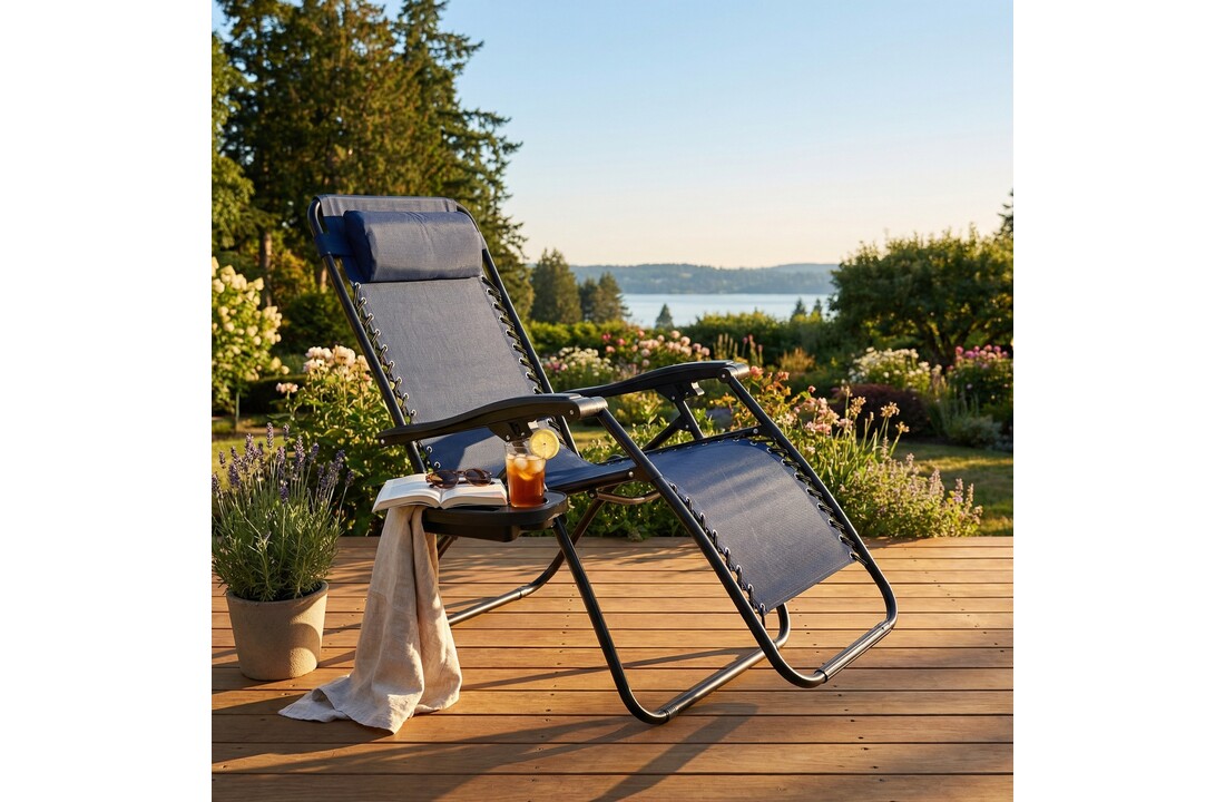 Ligstoel tuin - ligbed - 175x67x108 cm - donkerblauw