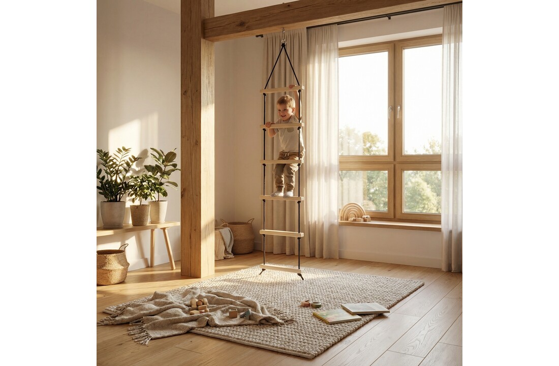 Touwladder - 6 sporten - 35x200 cm - tot 100 kg - grenenhout