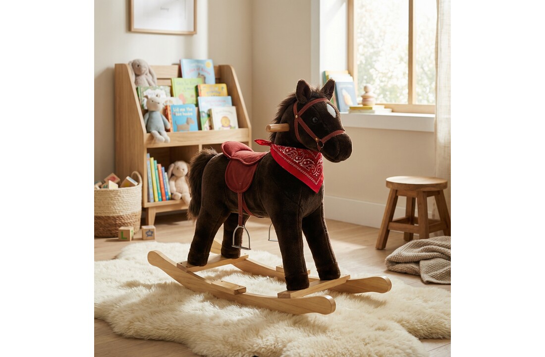 Hobbelpaard - met geluid en bewegende staart - donkerbruin