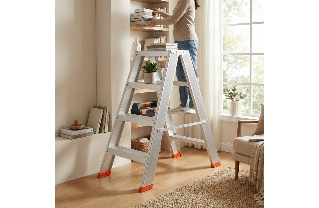 Huishoudtrap - ladder - 2x 4 treden - aluminium - 95 cm hoog