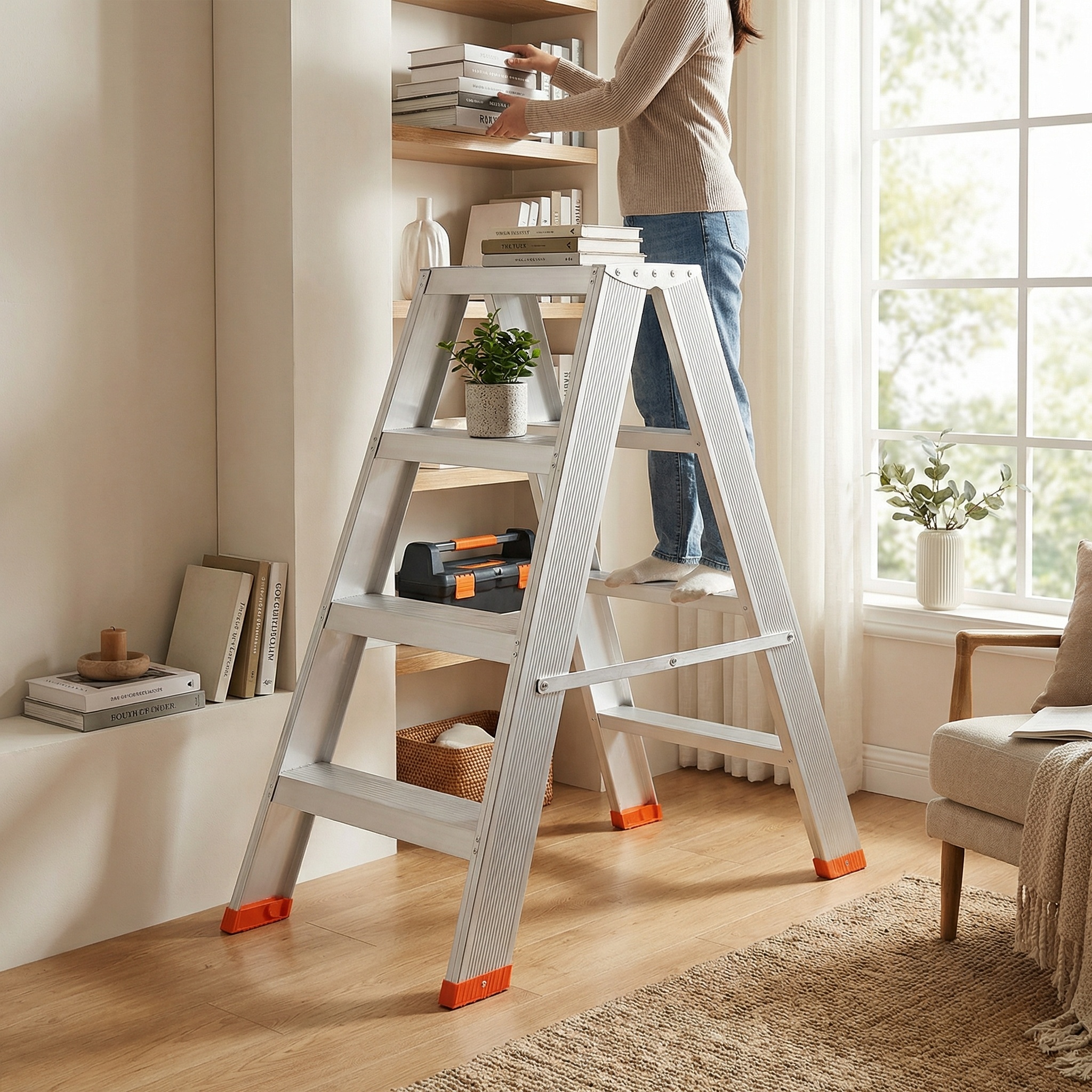 Huishoudtrap - ladder - 2x 4 treden - aluminium - 95 cm hoog