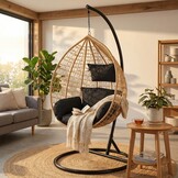 Hangstoel - ei stoel - met zwarte standaard & kussens - tot 150kg