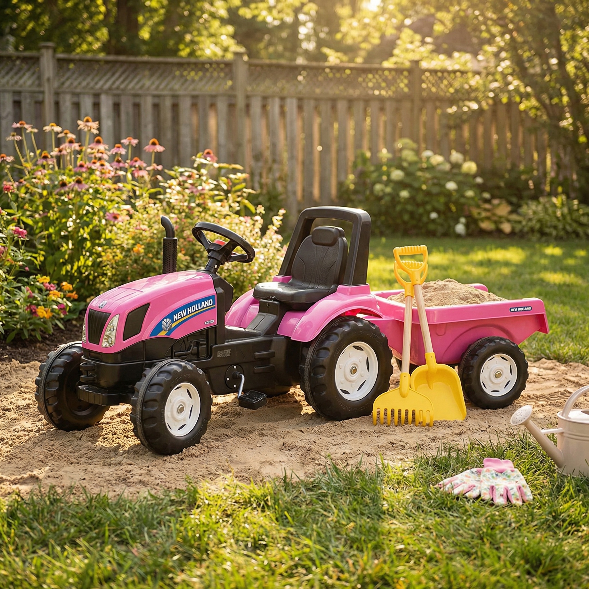 Speelgoed tractor - roze - met aanhanger - tot 25 kg - 91x 29x44 cm