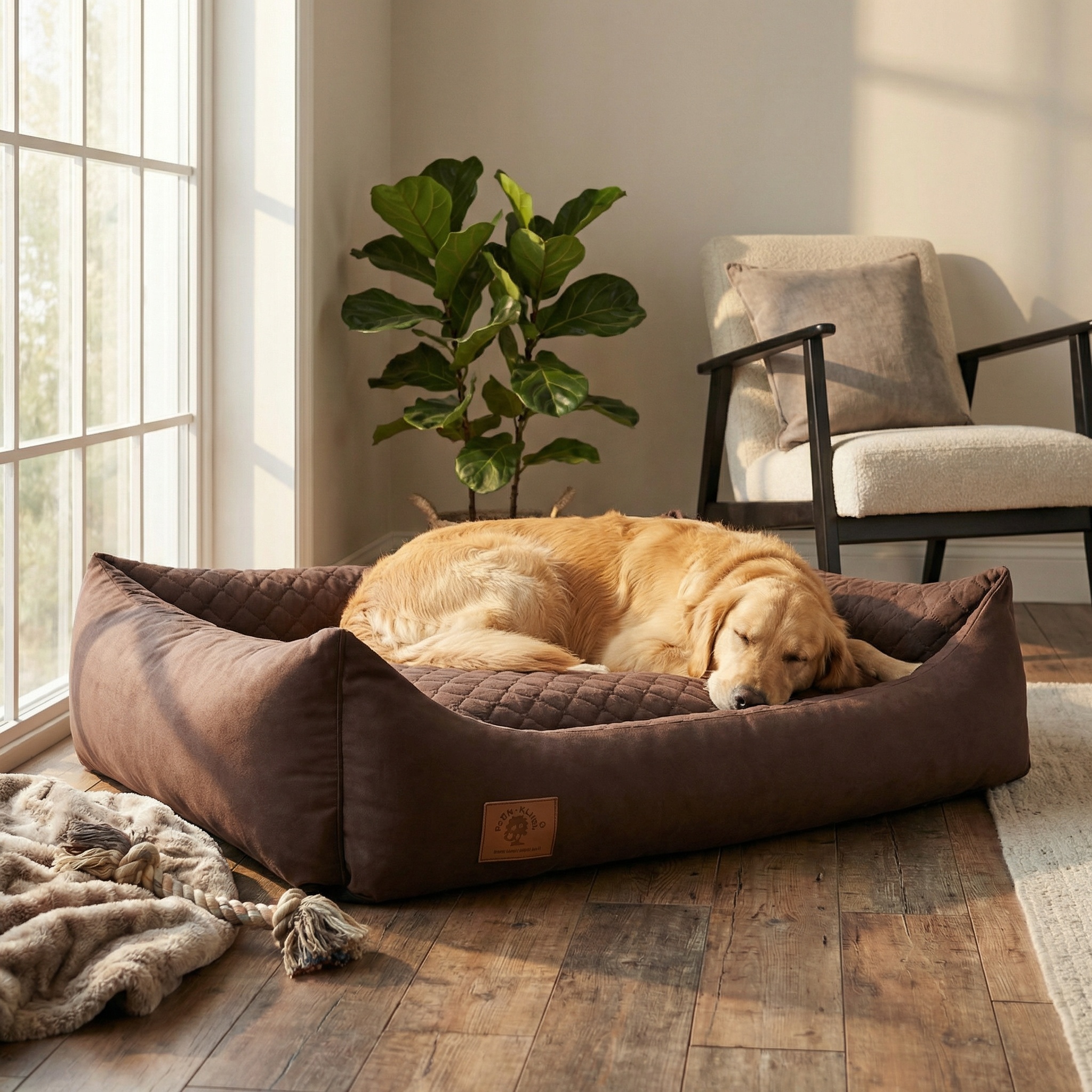 Hondenmand - 100 x 70 cm - wasbare hoes - waterdicht - hondenbed - kussen - bruin