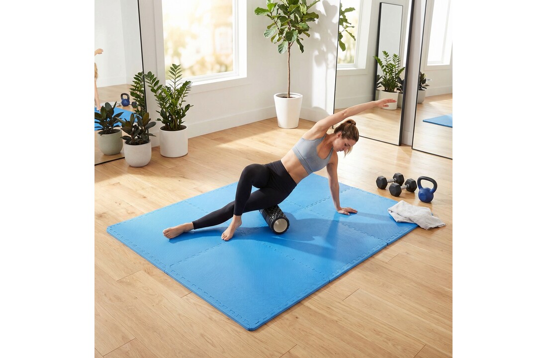 Sportvloer fitnessapparatuur - 50 x 50 cm - 8 stuks - blauw