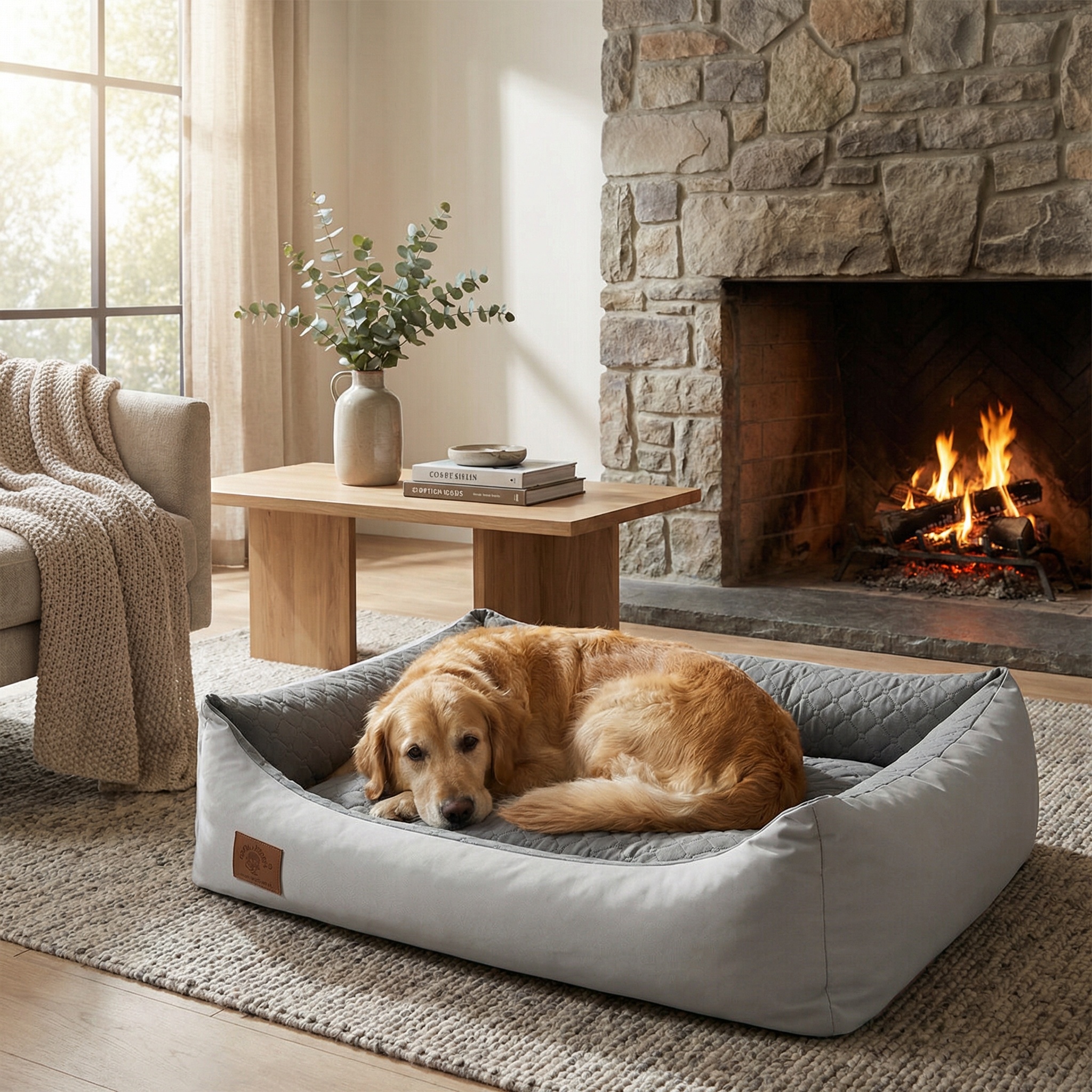 Hondenmand lichtgrijs 100x70 cm - wasbaar hondenkussen - waterdicht hondenbed