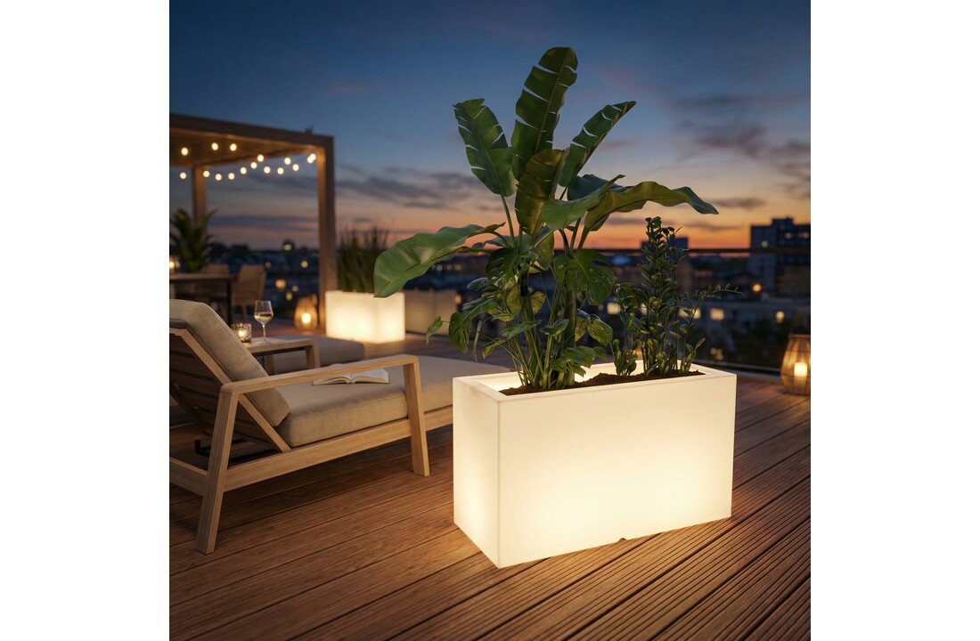 Plantenbak buiten - met LED verlichting - 80x35x50 cm - wit