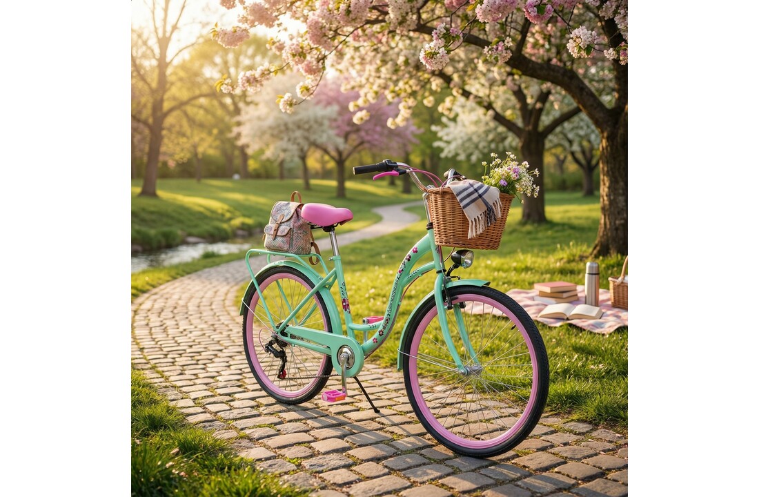 Meisjesfiets 26 inch - 7 versnellingen - mintgroen met roze