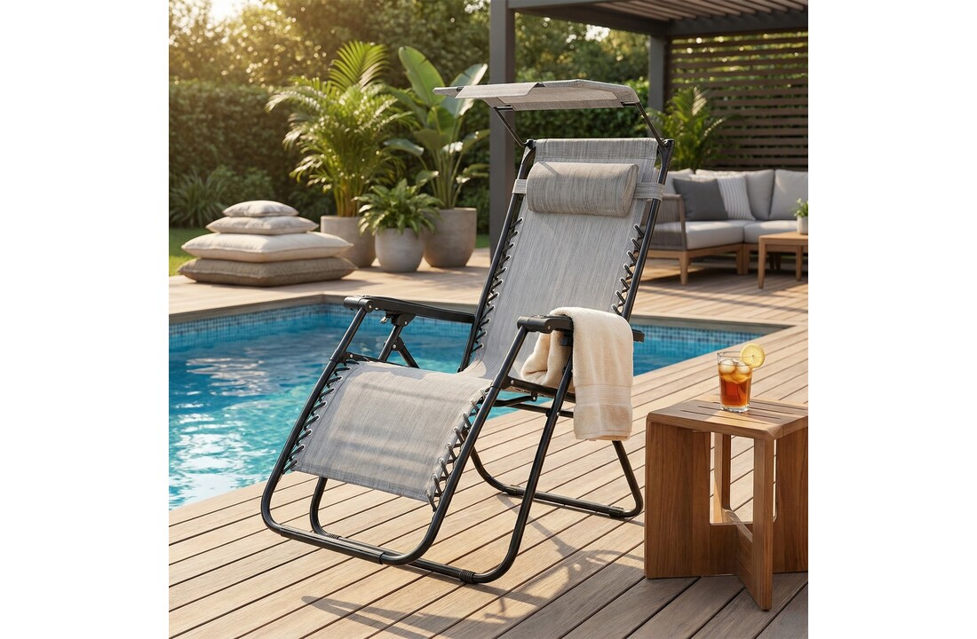 Ligstoel Zero Gravity - met zonnedak - grijs