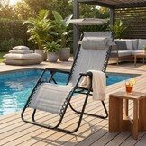 Ligstoel Zero Gravity - met zonnedak - grijs