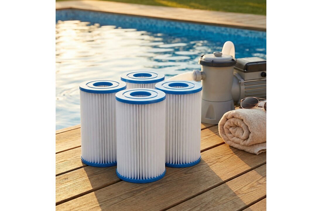 Zwembad filters - 13.5cm x ø10.5cm - set van 4 stuks - type 2 pomp - tot 3028 liter per uur