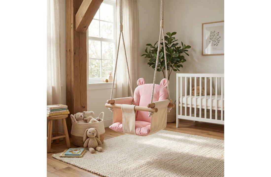 Baby schommelstoel - baby swing - met oren - max. 20 kg - crème & lichtroze