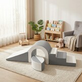 Foam blokken - soft play - brug set met glijbaan - wit grijs