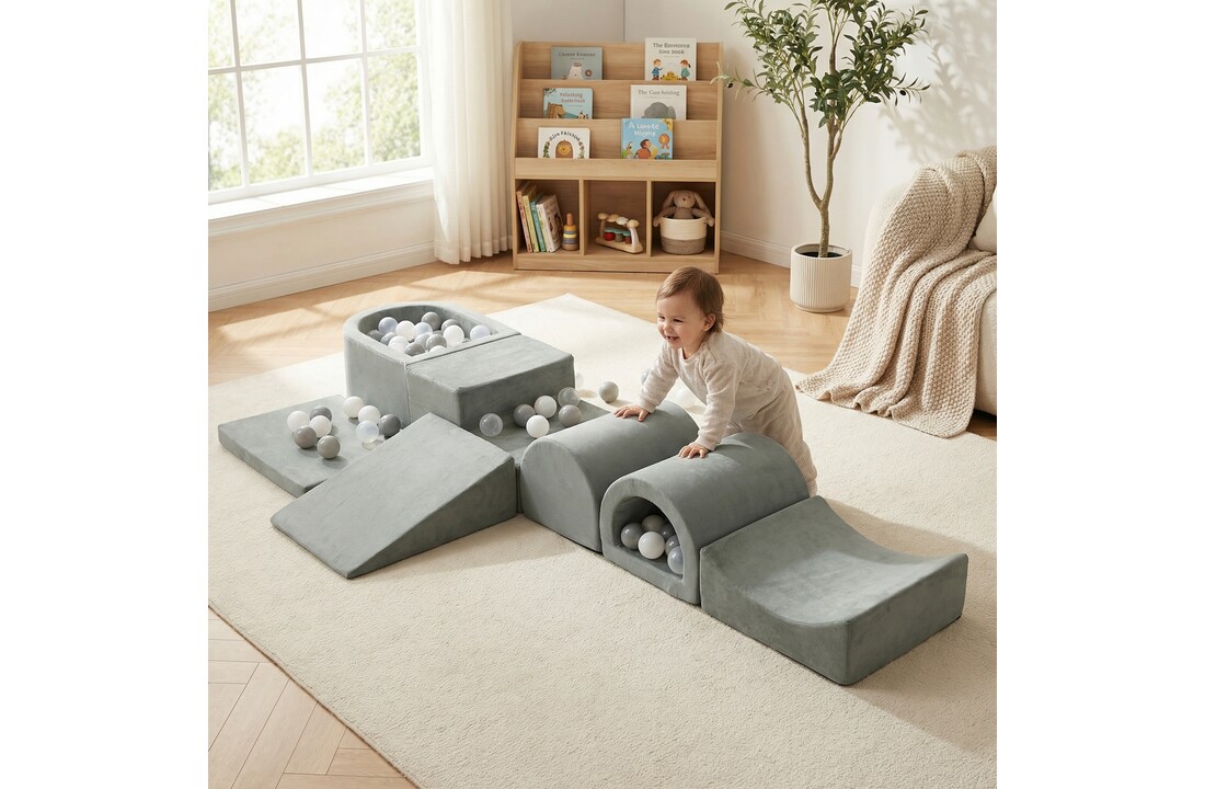 Foam speelset - 7-delig - met ballenbak en 100 ballen - grijs