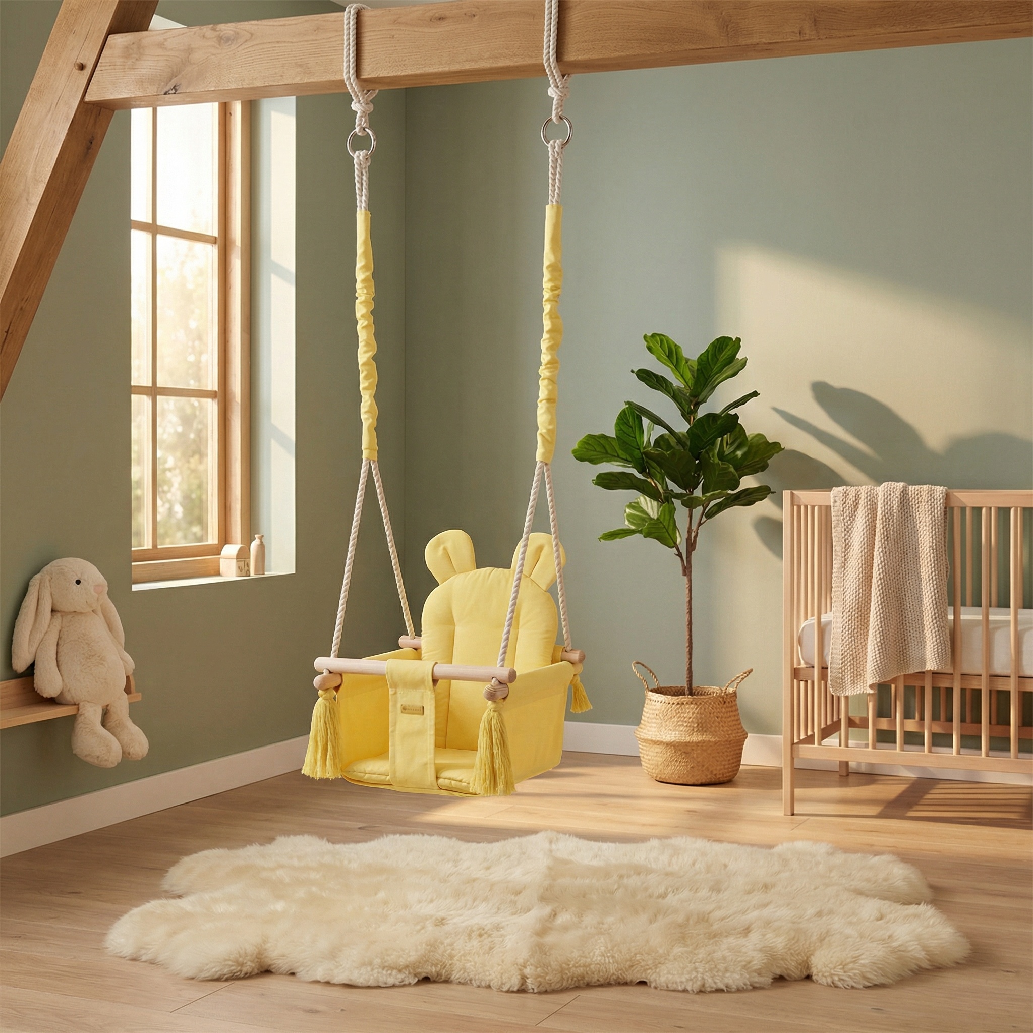 Baby schommelstoel - baby swing - met oren - max. 20 kg - geel