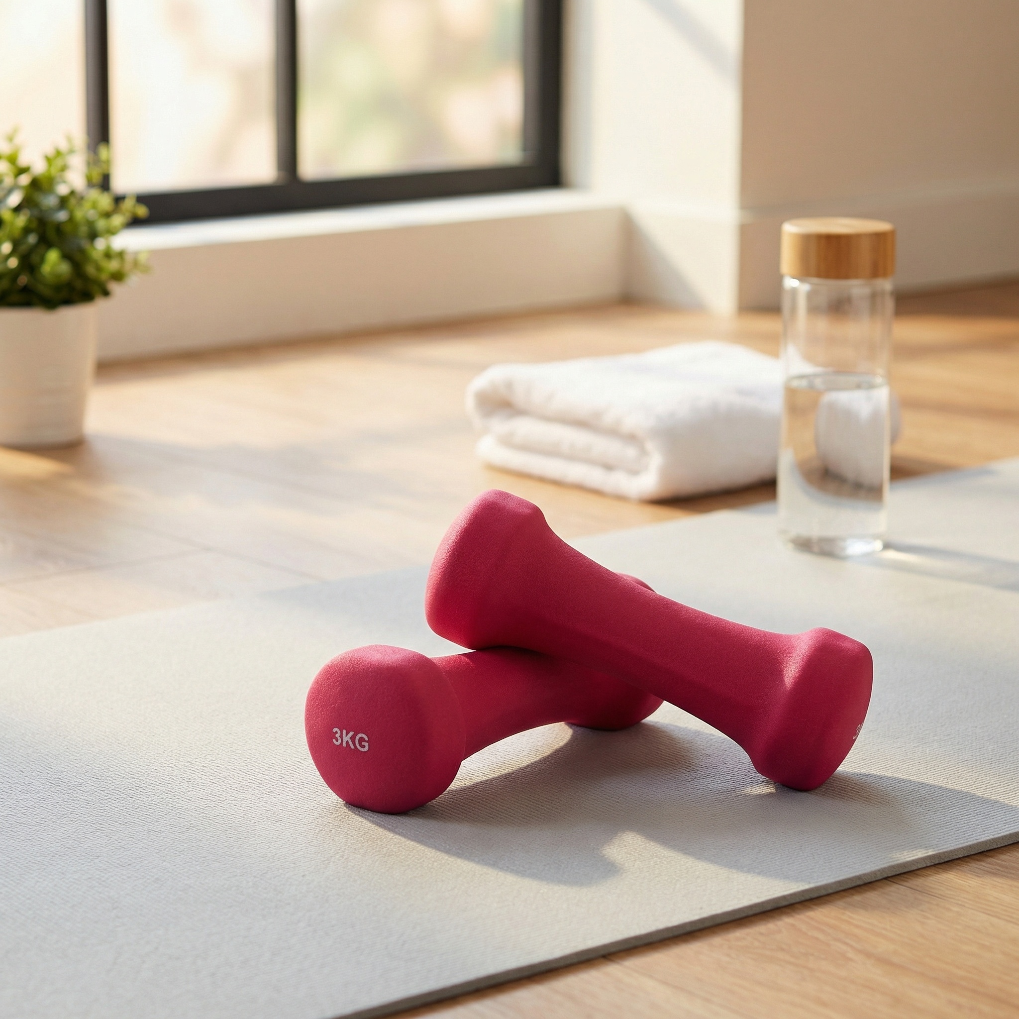 Dumbells - gewichten set 6kg - 2x 3 kg - neopreen - donkerroze